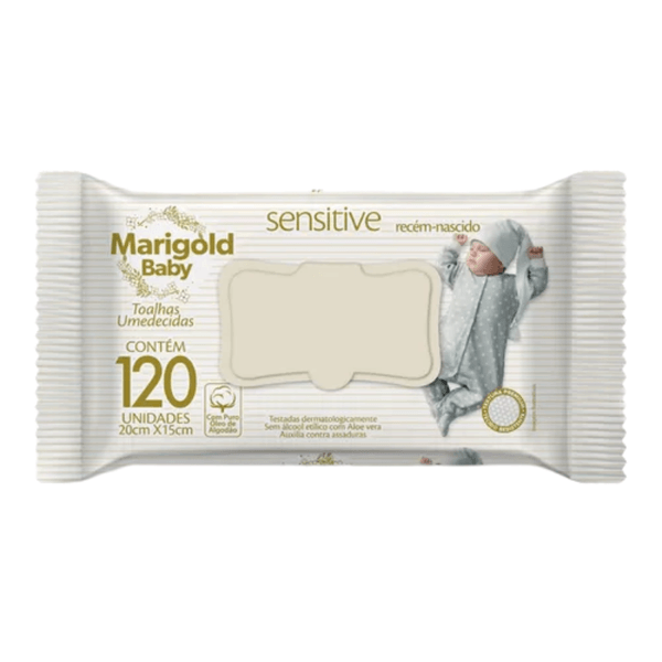 Toalha Umedecida Marigold Premium Sensitive com 120 unidades